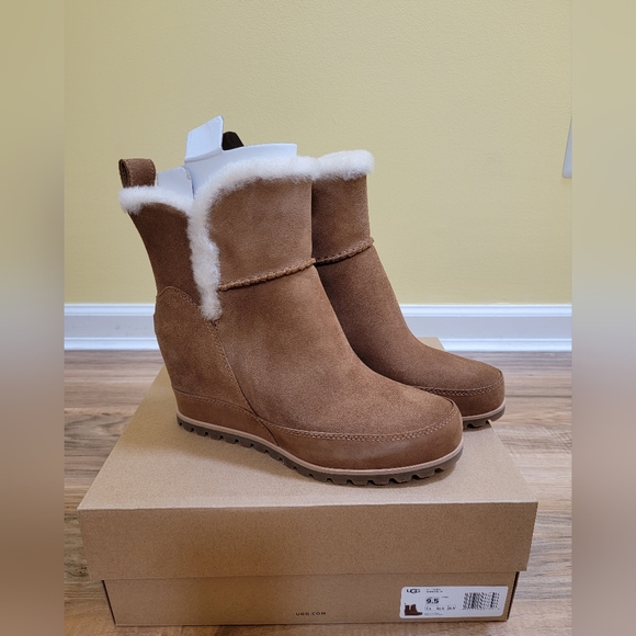 UGG Shoes - Malvella Waterproof Boot with Genuine Shearling Trim,Chestnut suede,size US 9.5